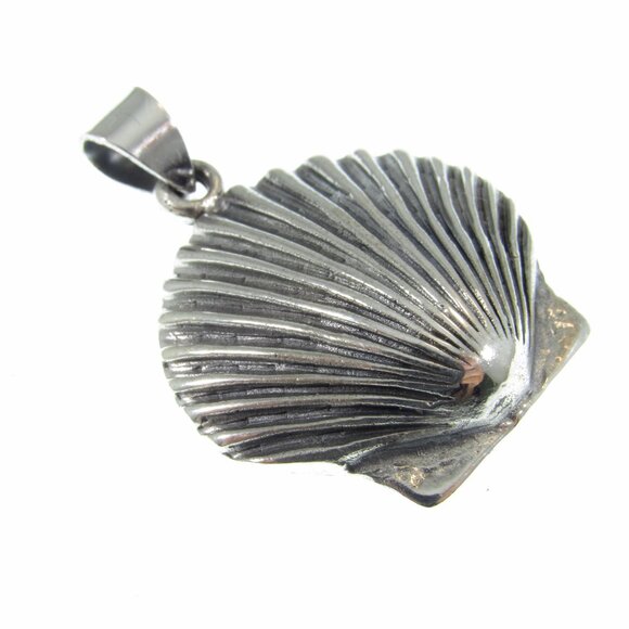 Solid 925 Sterling Silver Seashell Pendant, Clam Shell Sea Scallop Jewelry Charm - Picture 7 of 10